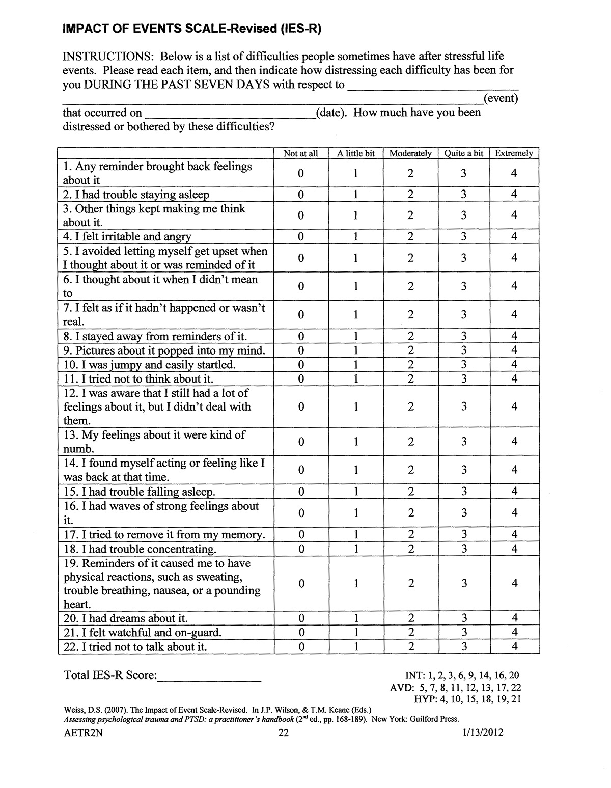 IES-R- ACC mandatory PROM with scoring interpretation – South Coast ...