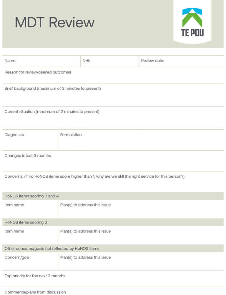 Te Pou - Multidisciplinary Team Review Form